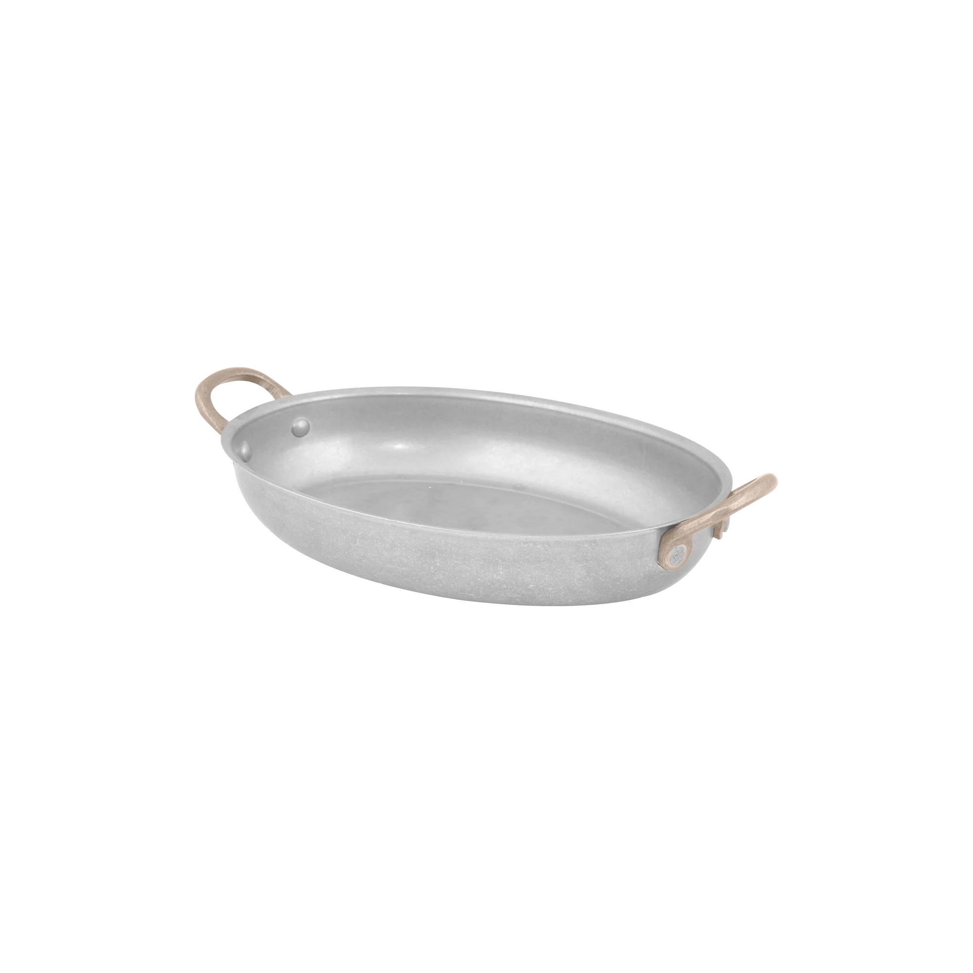 Antique tigaie ovală cu 2 mânere laterale din alamă